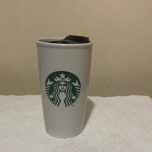 Starbucks Classic White & Green Ceramic Travel Tumbler 12oz with lid